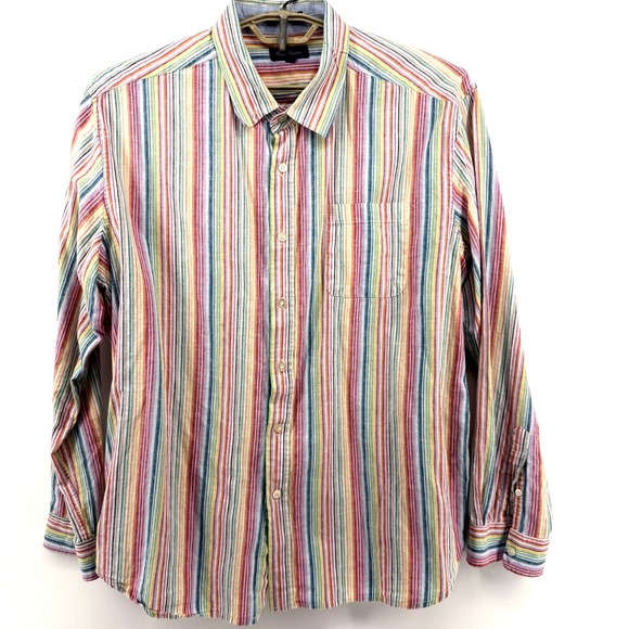 Alan Flusser Mens 2XL Linen Blend Long Sleeve Button Up Colorful Stripe Shirt - Picture 2 of 7